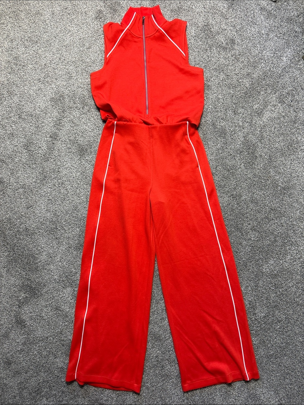 SPANX Red/orange (poppy) Sleeveless Wide-Leg Jumpsuit with White Piping